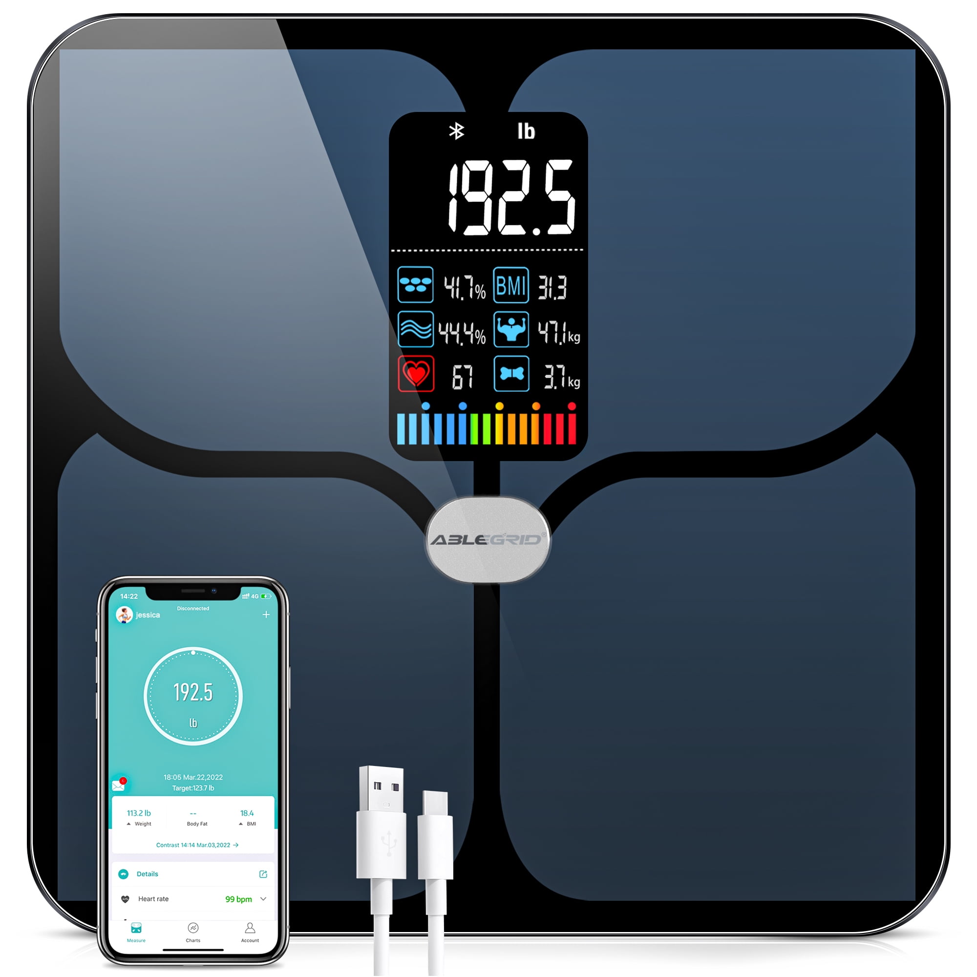 ABLEGRID Digital Scale for Body Weight, Smart Bathroom Scale, Body Fat
