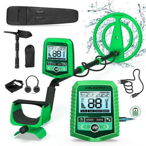 ABLEGRID Metal Detector for Adults and Kids Rechargeable, Professional Gold and Silver Detector with LCD Display, High Accuracy Waterproof Pinpoint 5 Modes, Advanced DSP Chip 10" Coil, GC1030