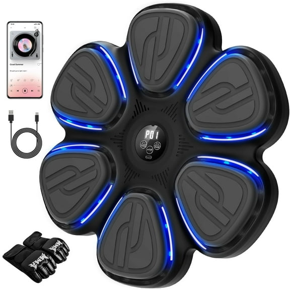 ABLEGRID Music Boxing Machine, Wall Mounted Music Boxing Machine for Adults Kids , Bluetooth Punching Machine with Boxing Gloves, Boxing Fitness Workout Equipment for Home, Office, Gym