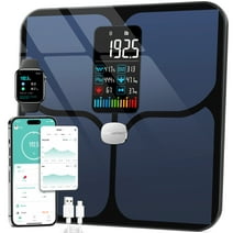 ABLEGRID Smart Digital Bathroom Scale for Body Weight and Fat, Large LCD Display Body Fat Scale, Rechargeable Weight Scale with 16 Body Composition Metrics BMI, Heart Rate, Baby Mode, 400lb, Black
