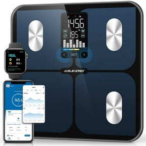 ABLEGRID Smart Digital Scale for Body Weight and Fat Percentage Battery Powered, BMI Muscle Mass Composition Analyzer with Fitness App, 400lb