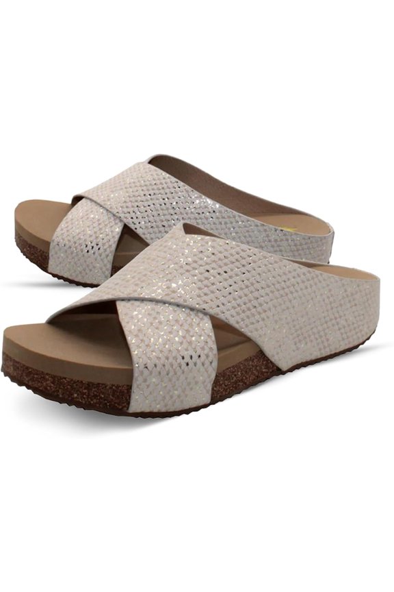 Women's Ablette Criss Cross Wedge Sandal, Champagne Snake, 8