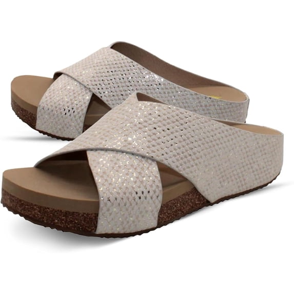 VOLATILE Women's Ablette Criss Cross Wedge Sandal, Champagne Snake, 8