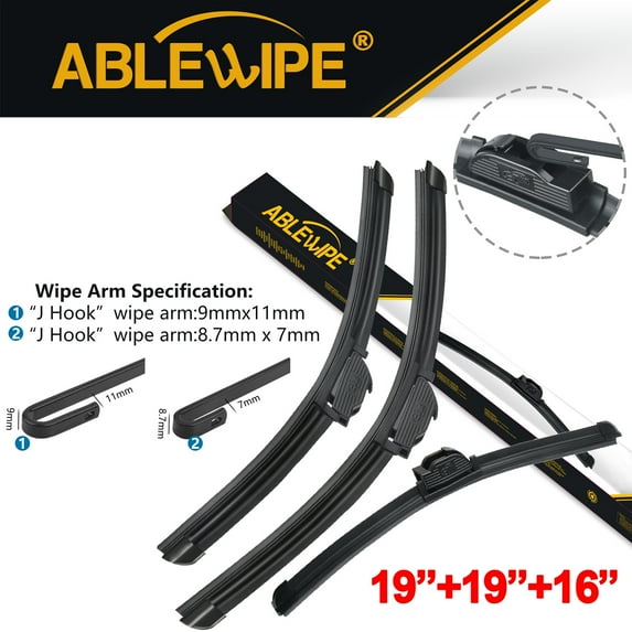 ABLEWIPE 19"+19"+16" Fit For Mitsubishi Montero Sport 2004-1997, Universal Fit Front & Rear Wiper Blades,Y28E6T7S