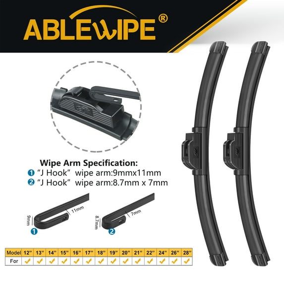 ABLEWIPE 22 Inch + 22 Inch Windshield Wiper Blades Fit For GMC T6500 2001 22"&22" Premium Hybrid Wiper Replacement For Car Window (Pack of 2), WP6672WB