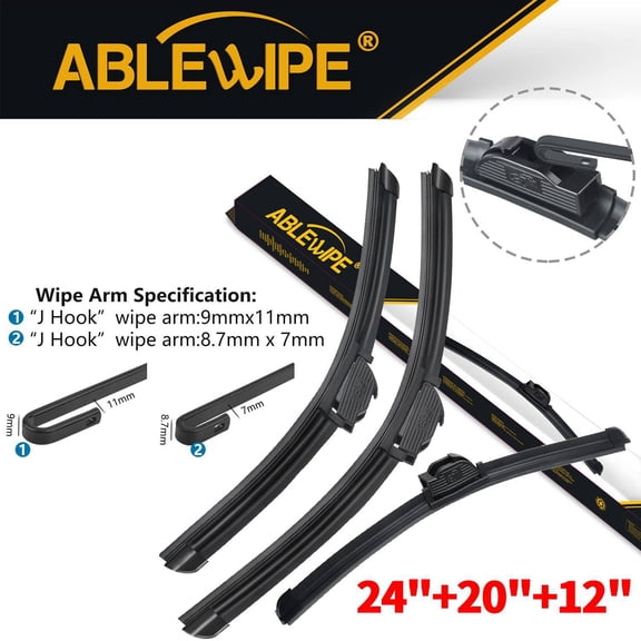 ABLEWIPE 24"+20"+12" Windshiled Wiper Blades Fit For Cadillac XT4 2023-2019, Universal Fit, Pack of 3 for Front & Rear Window, Y25D4M9B