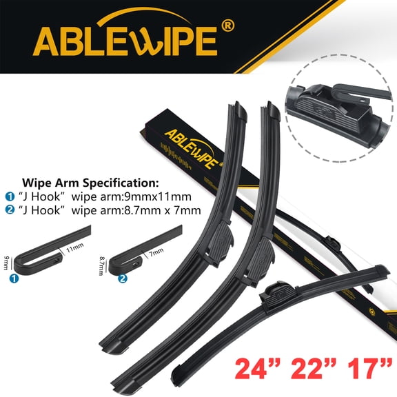 ABLEWIPE 24"+22"+17" Fit For Mitsubishi Eclipse 1999-1996, Universal Fit Front & Rear Wiper Blades,Y22E6M9S