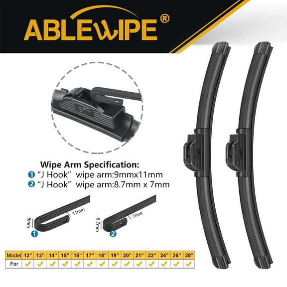 ABLEWIPE 26 Inch + 18 Inch Windshield Wiper Blades Fit For Hyundai Sonata 2018 26"&18" Premium Hybrid Wiper Replacement For Car Window (Pack of 2), WP0749WB
