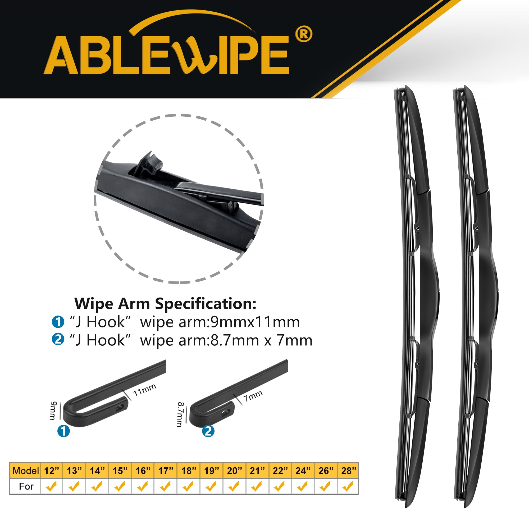 ABLEWIPE 26 Inch + 18 Inch Windshield Wiper Blades Fit For KIA Sedona