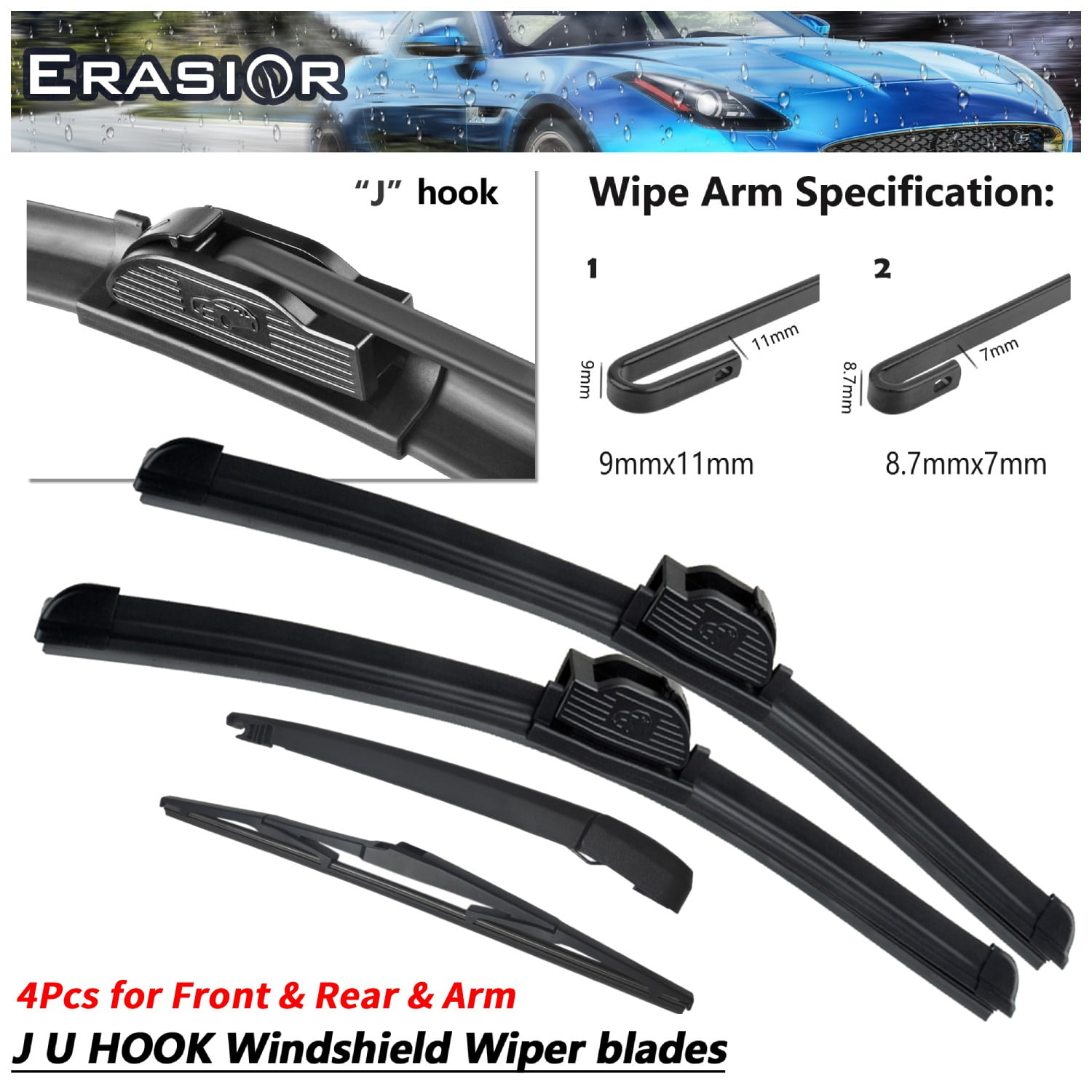 ABLEWIPE Wiper Blades, 26"+18"+14"+12" Front Rear Wipers & Arm (Pack of 4), Fit For Jeep Cherokee 2023-2014, Automotive Replacement Windshield Wiper Blades, OEM Quality, Y29I7H6S