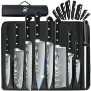 ABLINK 9-Piece Damascus High Carbon Stainless Steel Kitchen Knife Set with Roll Bag
