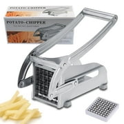 French Fry Cutter with 2 Blades, Stainless Steel Potato Slicer Non-Slip Suction Base for Home
