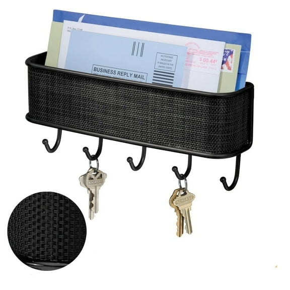 ABLINK Wall Key Holder, Decorative Wall Mounted Mail Organizer and Key Rack for Entryway, Kitchen, Home, Office-Black