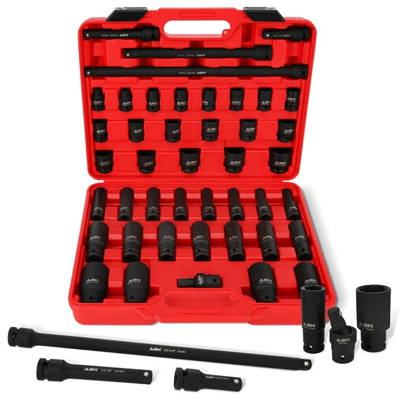 ABN 1/2" Inch Drive Metric Master Deep & Shallow Impact Socket 43-Piece Set 9mm to 30mm with Extensions & Swivel Joint