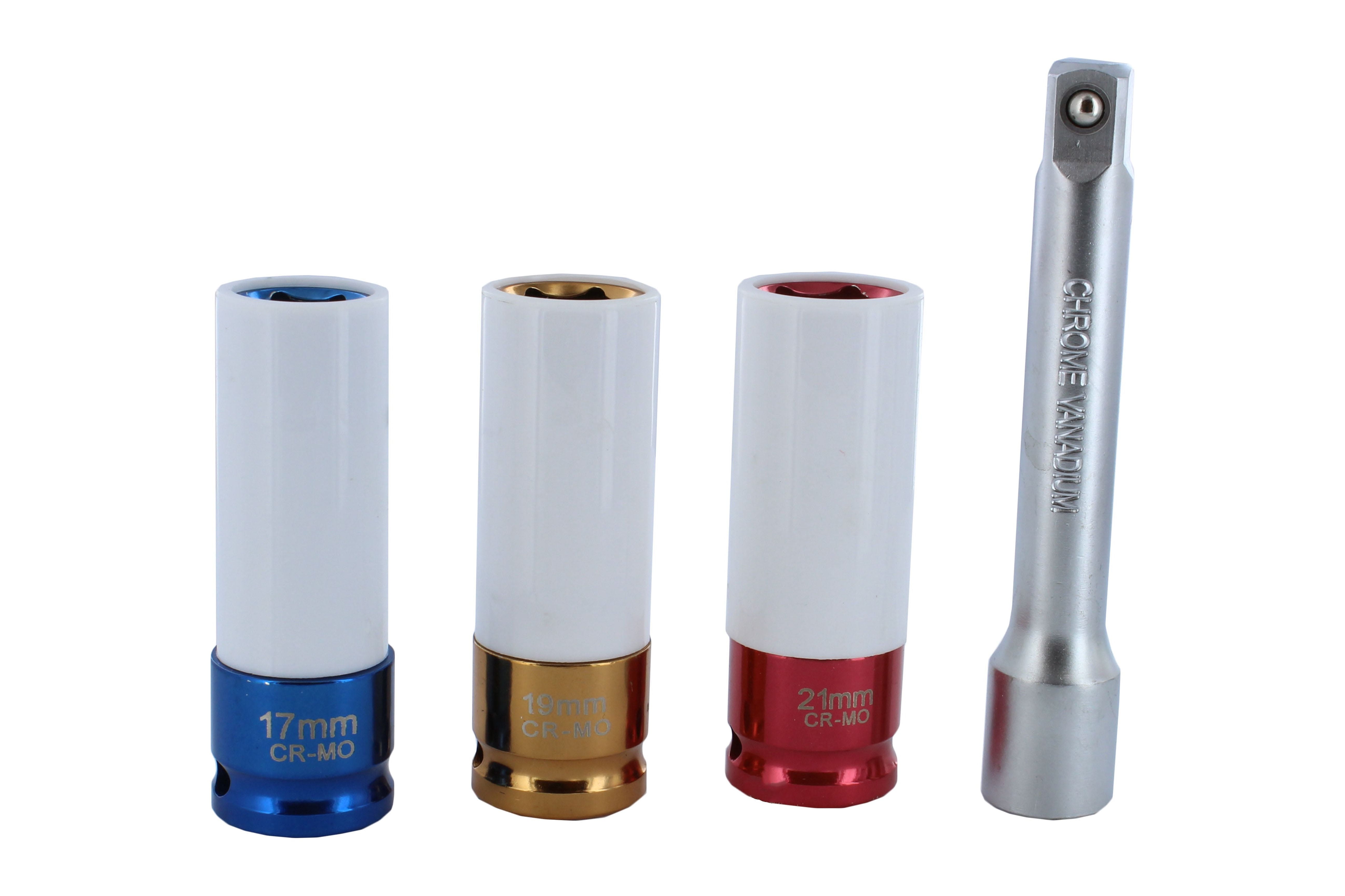 ABN 1/2 Thin Wall Impact Socket Set - 3 Metric Sockets with Extension and Case