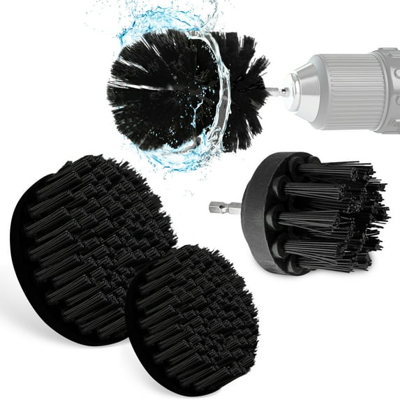 ABN 1/4in Drive Drill Cleaning Brush Attachment Set - 4 Piece Black Hard Bristle