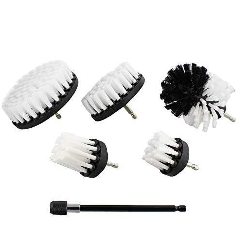 ABN 1/4in White Soft Bristle Drill Scrubber Brush Kit 5pc with 1pc Extension