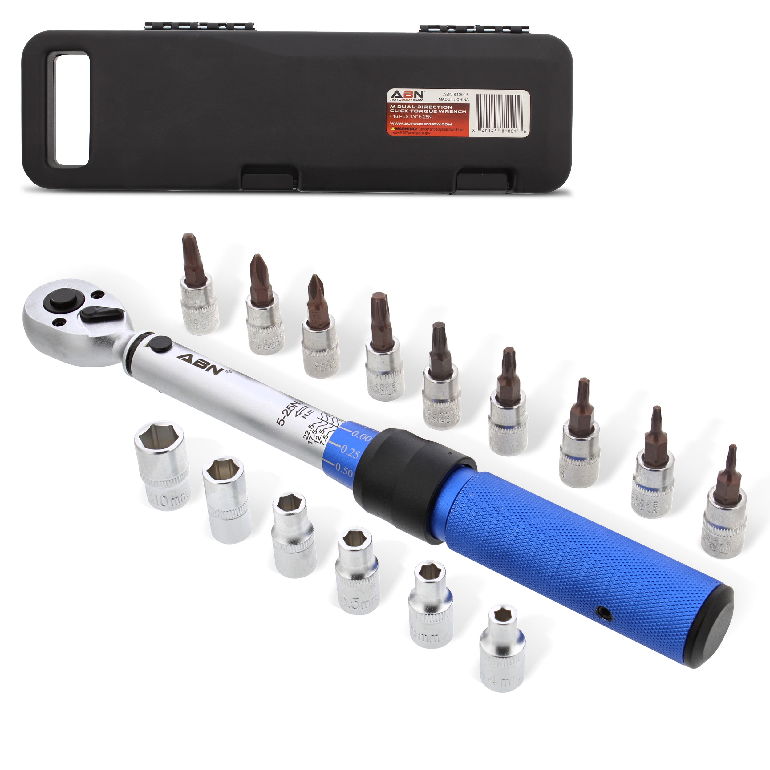 ABN Dual Direction Click Torque Wrench 1/4 Drive 40-200 in/lb (5-25 Nm ...