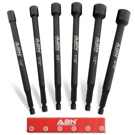 ABN Impact Nut Driver Set - 6pc SAE Extended Driver Bits Magnetic Tip Sockets