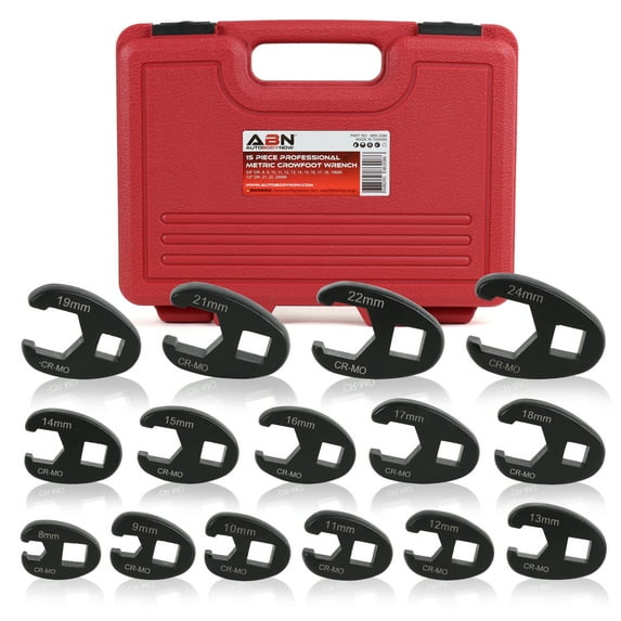 ABN Jumbo Crowfoot Flare Nut Wrench Set Metric 15pc for 3/8" 1/2" Drive Ratchet
