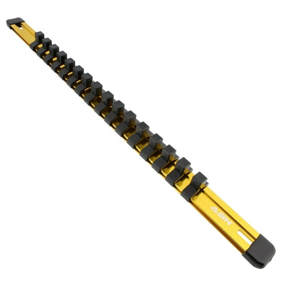 ABN Yellow Aluminum SAE 3/8" Drive Socket Organizer Tool Holder Rail and Clips