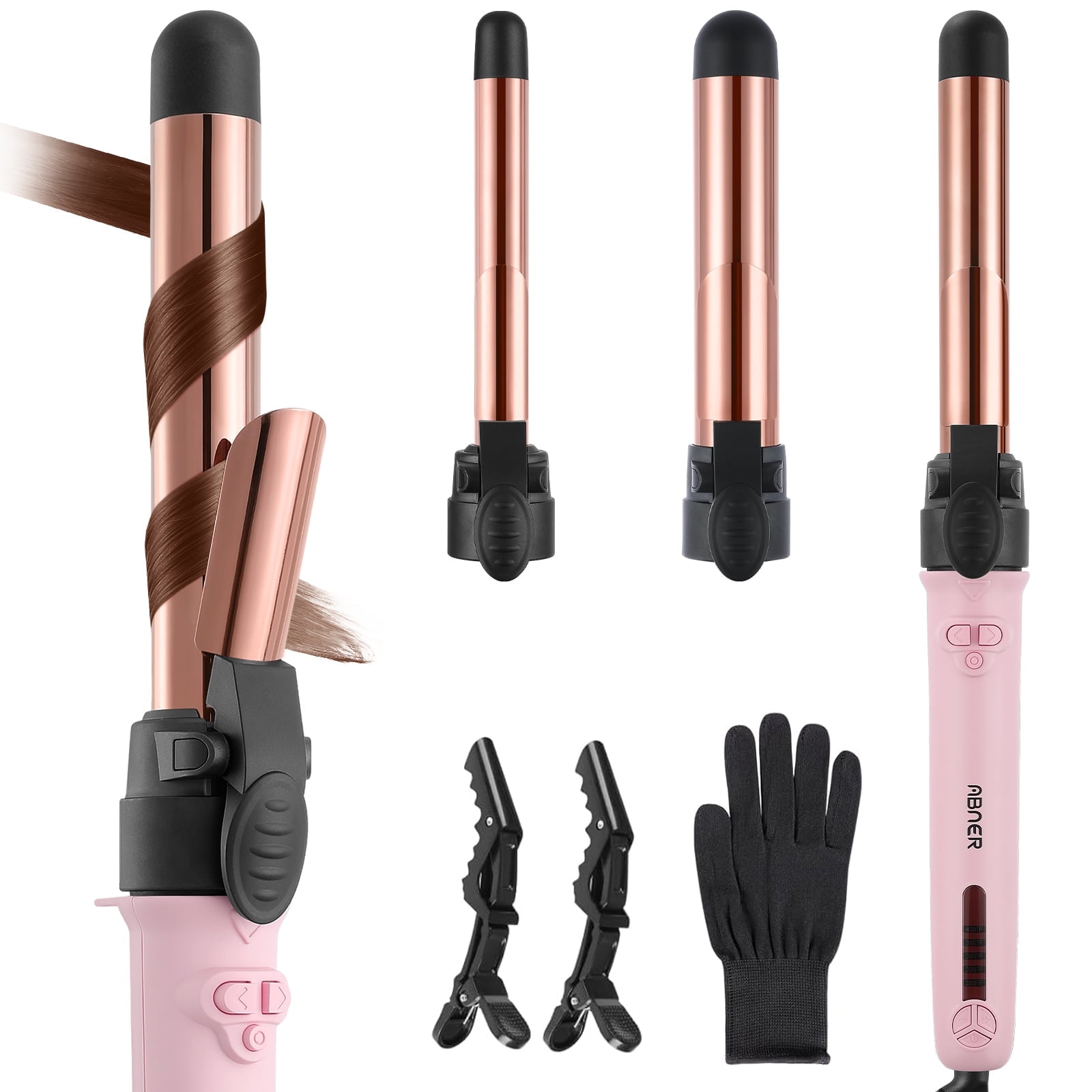 ABNER Rotating Curling Iron Set for Long Hair, Automatic Hair Curler with 3 Sizes Ceramic Barrel 0.75" 1" 1.25" to 430°F with Home Button, Dual Voltage