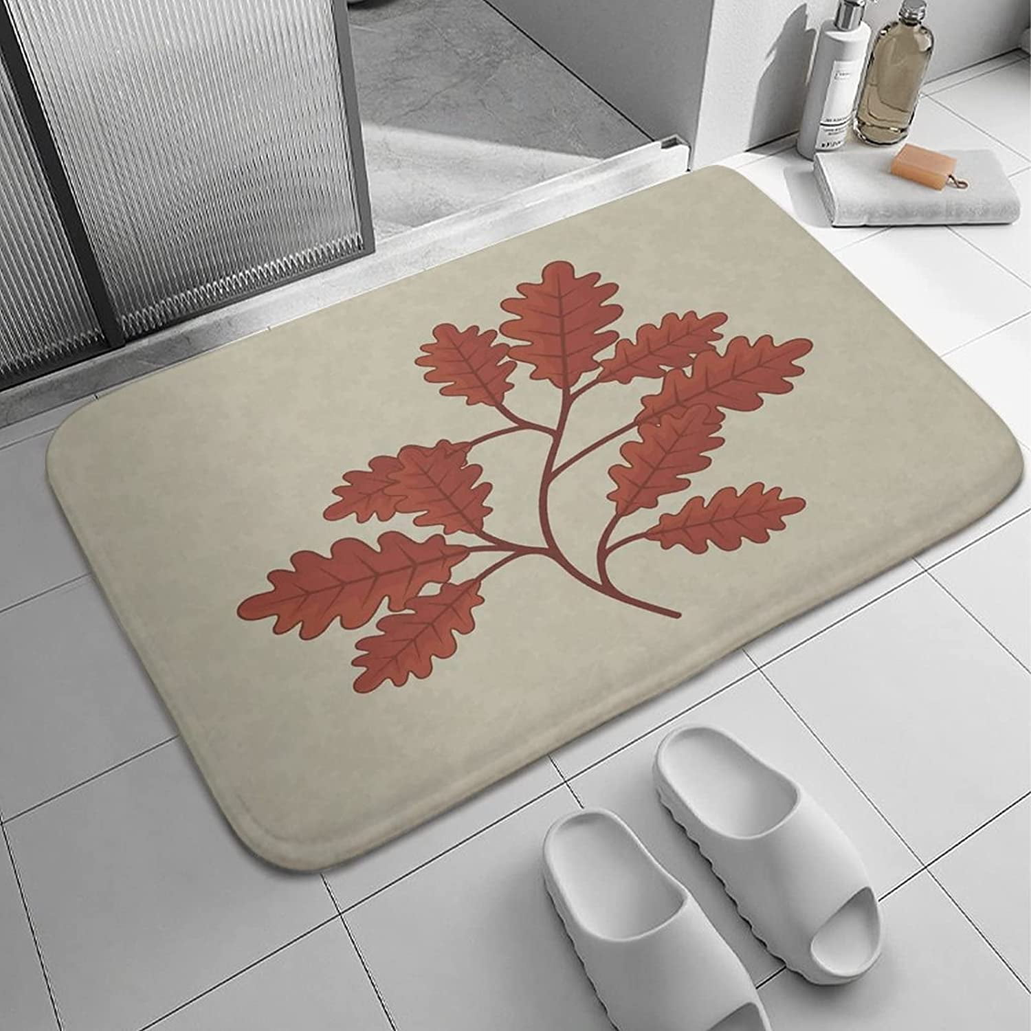 ABOAKRL Autumn Themed Graphic of Tangerine Leafy Fall Branch Bath Rugs Absorbent Non Slip Door