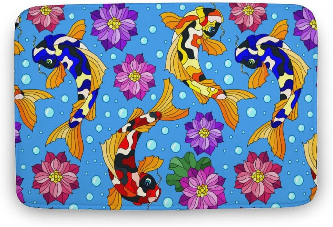 ABOAKRL Bathroom Rugs Mat Colorful Koi Carp Fishes Lotus Flowers and
