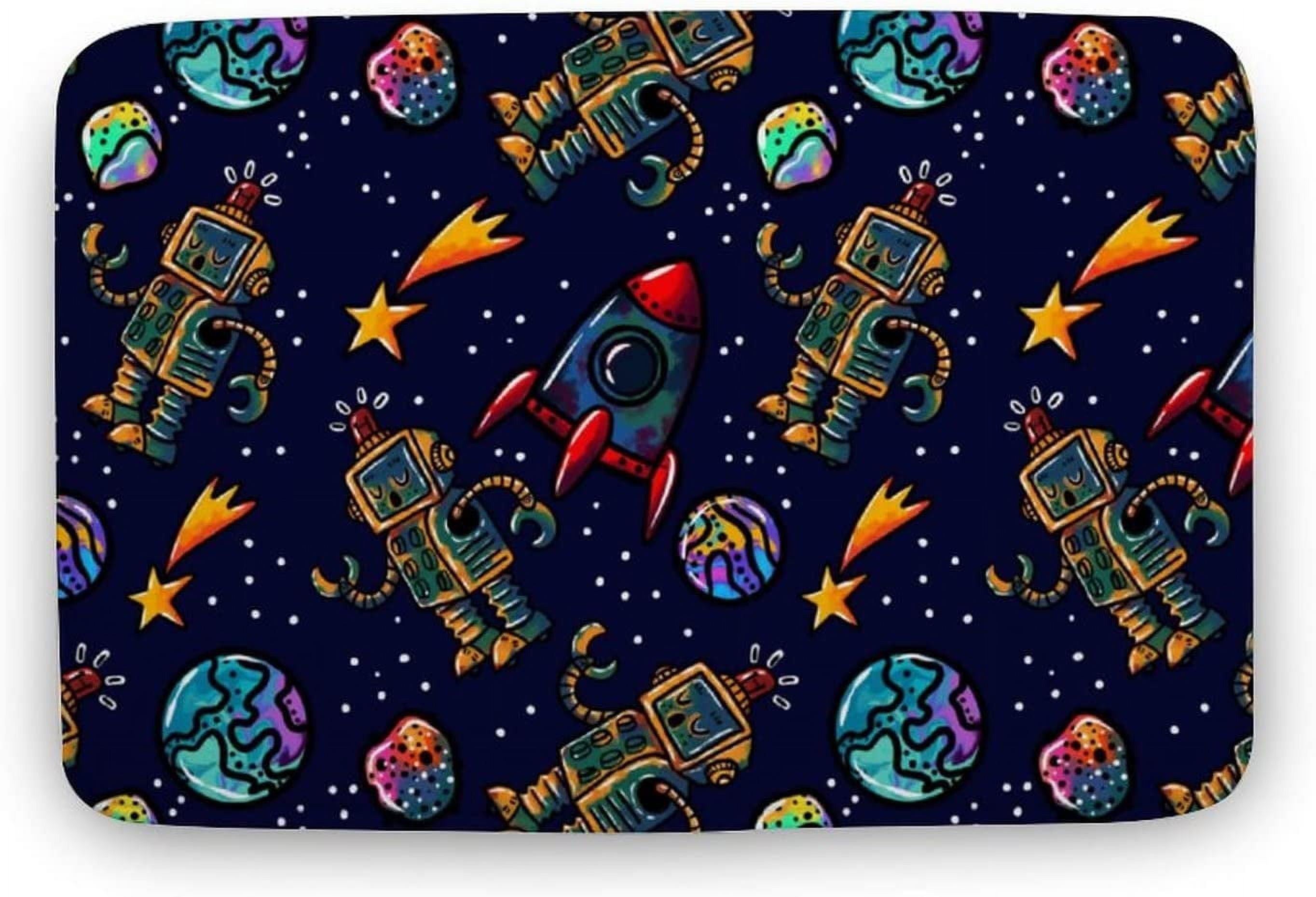 ABOAKRL Bathroom Rugs Mat Robot Rocket Planets Cartoon Space Bath Rugs ...