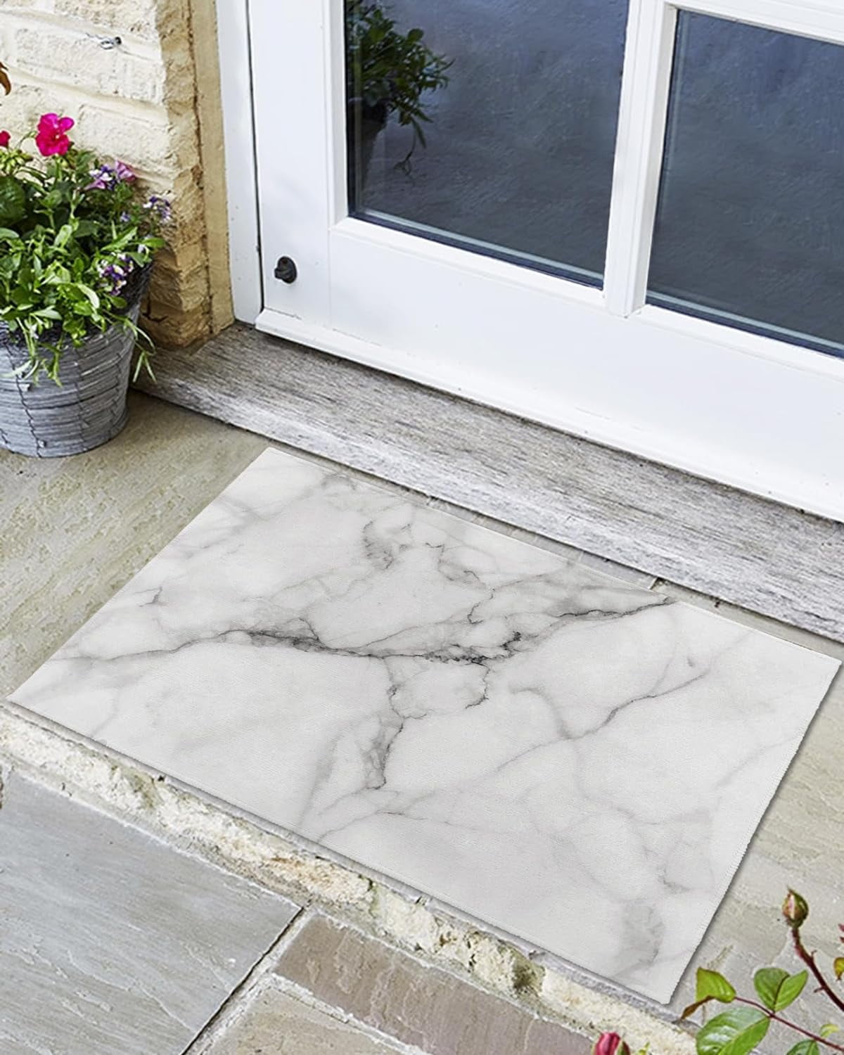 ABOAKRL Classic Grey Marble Texture Doormat Outdoor Entrance,
