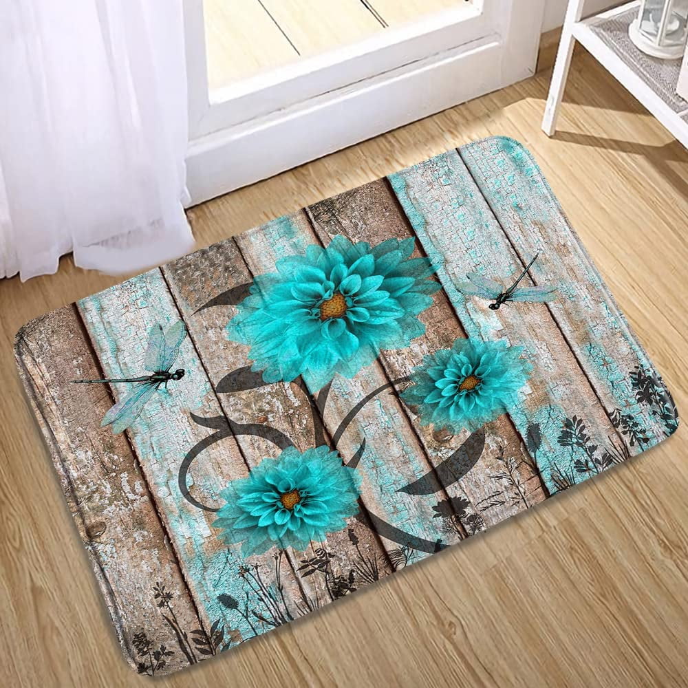 ABOAKRL Dahlia Floral Dragonfly Funny Doormat Home Decor Mats Indoor ...