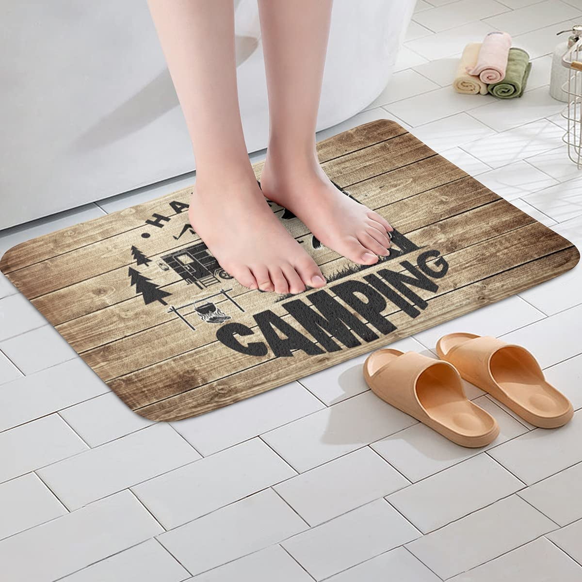 ABOAKRL Happy Camping Super Plush Bath Mats,RV Camper Wild Adventure