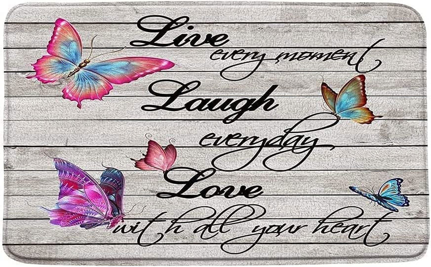 ABOAKRL Live Laugh Love Bath Mat Inspirational Quote Rug Rustic Wood