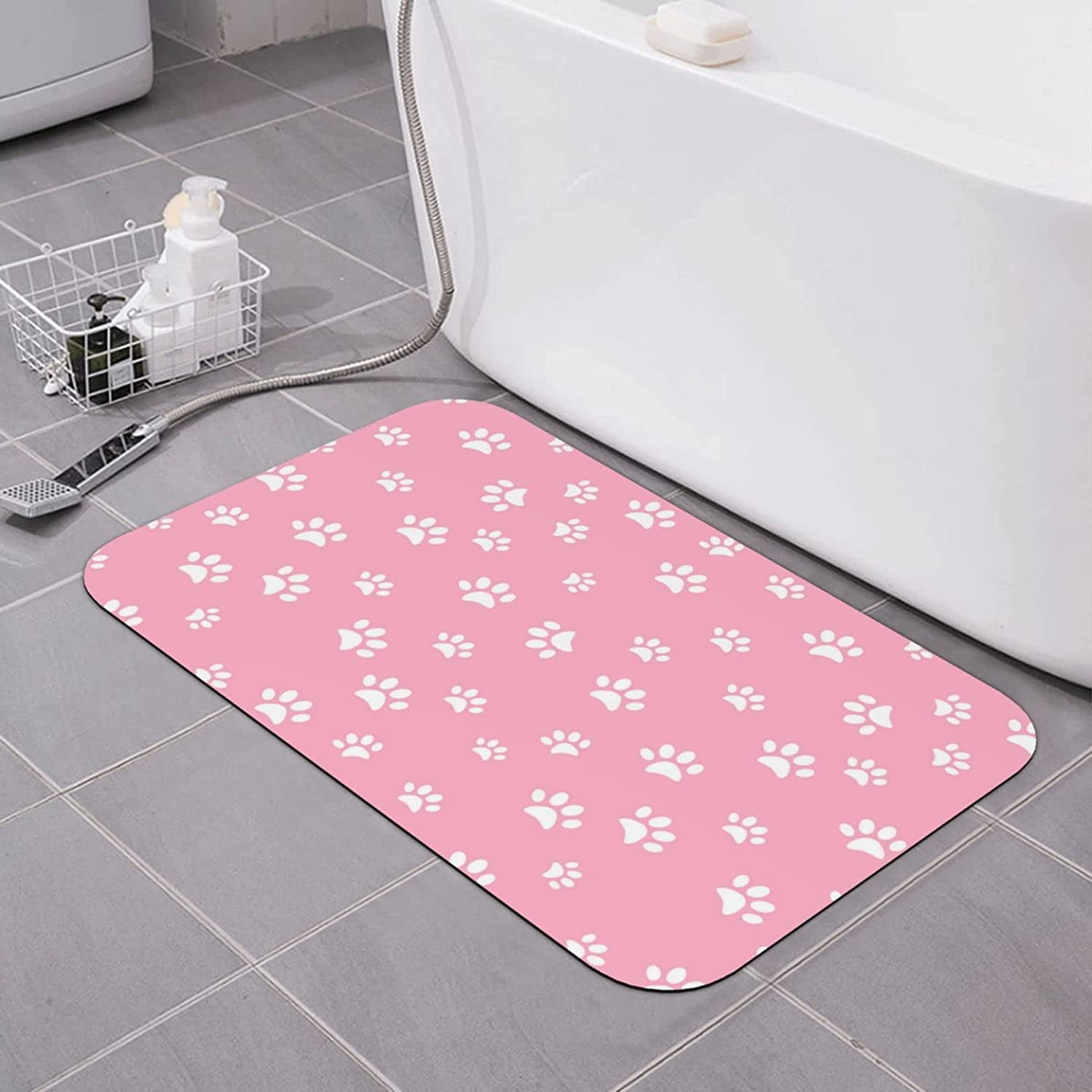 ABOAKRL Pink Paw Bath Mats for Bathroom NonSlip Absorbent Microfiber