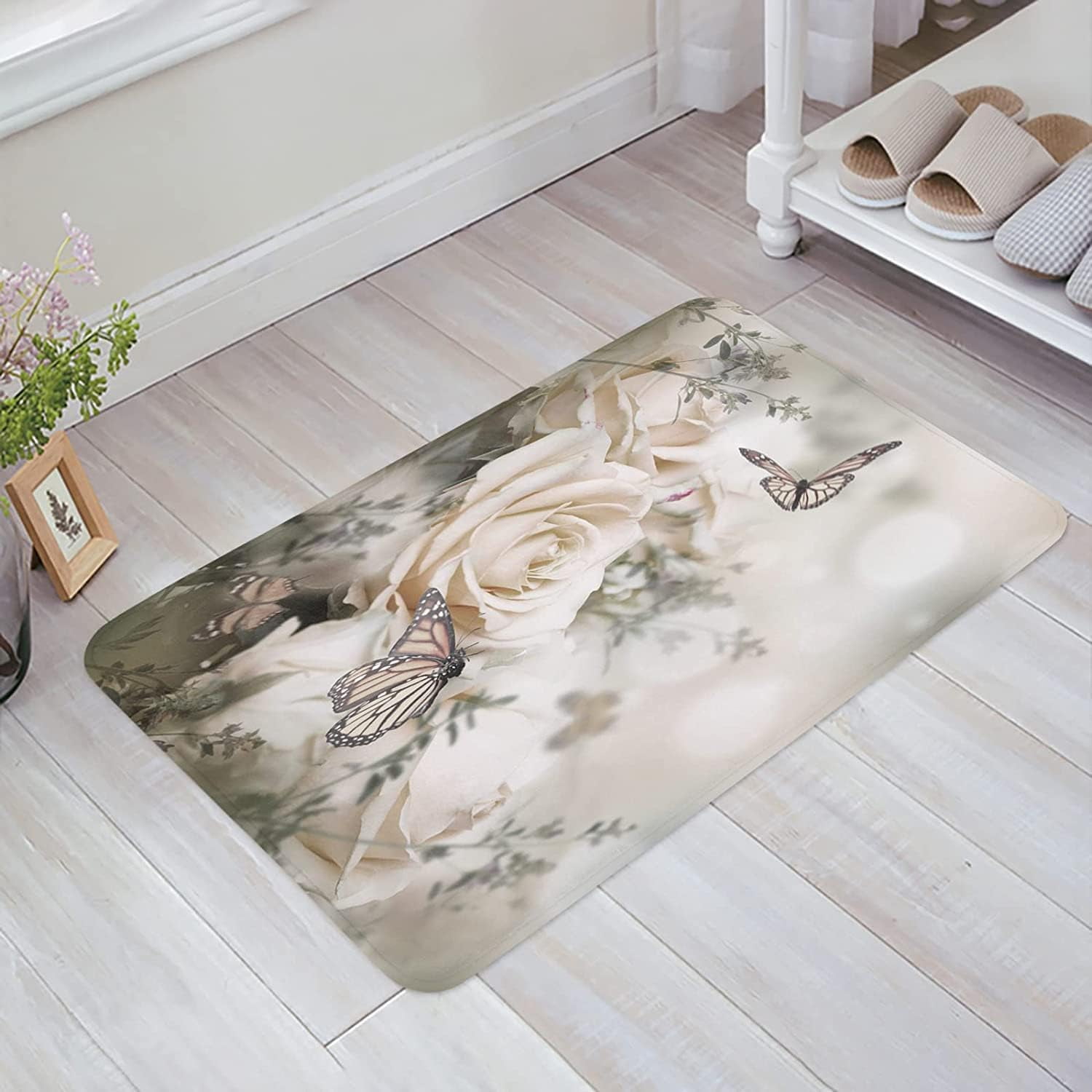 ABOAKRL Rose and Butterfly Front Door Mat Outdoor Waterproof Durable