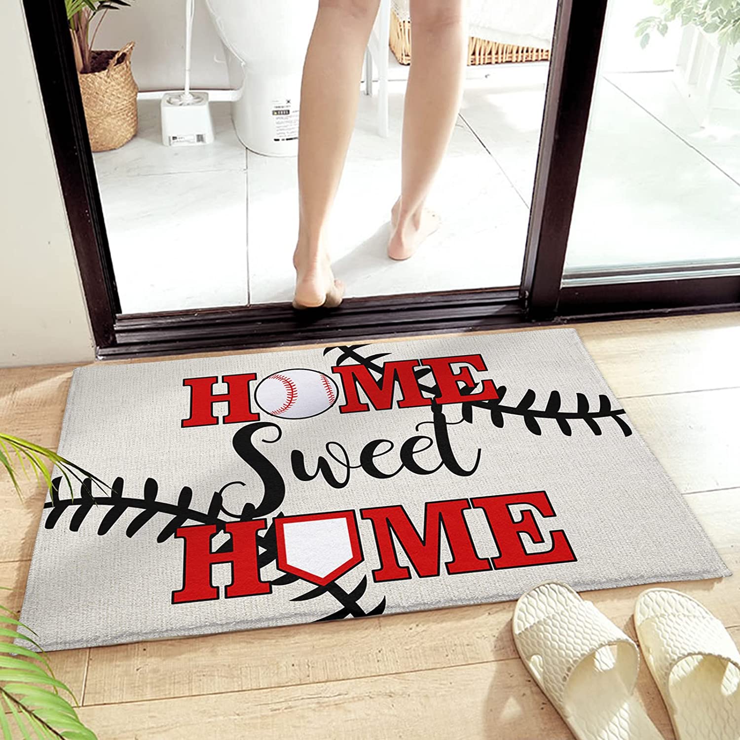 ABOAKRL Sweet Home Baseball Funny Doormat Home Decor Mats Indoor
