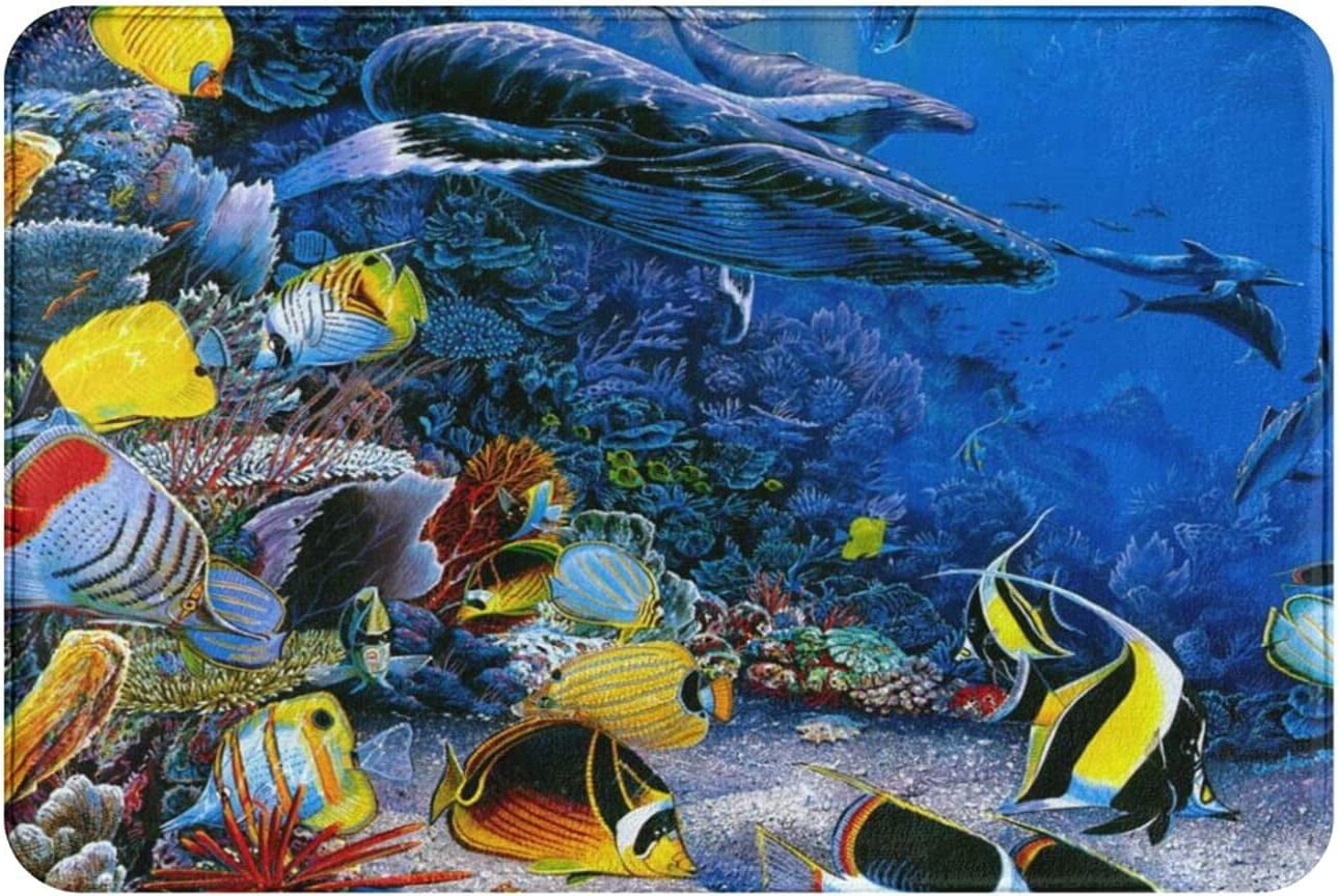 ABOAKRL Welcome Doormats Underwater Sea Turtle Dolphin Fish Rugs,Ocean ...