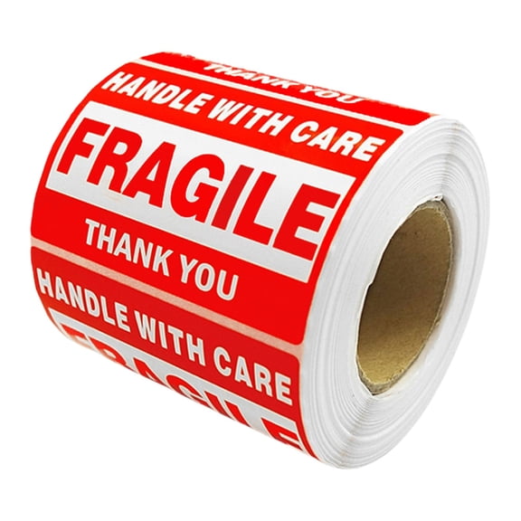 ABODELINE 1 Roll 500 Labels Handle with Care Stickers - Fragile Warning Packing Label - 2 x 3 Inch Self Adhesive Sticker for Moving and Packaging Supplies - Red Fragile Stickers for Shipping