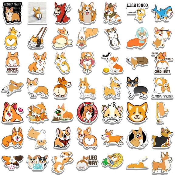 ABODELINE 100 PCS Corgi Stickers - Waterproof PVC Vinyl Animal Decorative for Water Bottles, Hydroflask, Phones, Skateboards, Laptops & Notebooks - Gift for Friends & Family