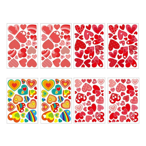 ABODELINE 194 Pcs Valentine's Day Window Clings PVC Stickers 8 Sheets Heart-Shape Window Glass Decal for Valentine's Party Decorations