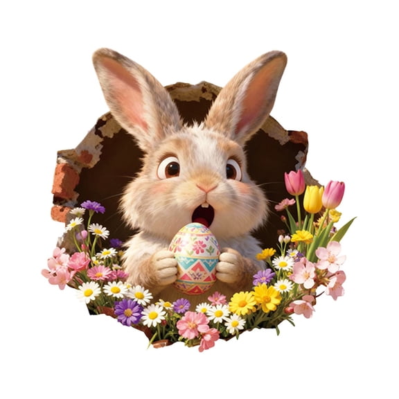 ABODELINE 1pcs 3D Easter Bunny Toilet Decal - Self-Adhesive Waterproof Removable Rabbit Bathroom & Door Wall Sticker, Creative Funny Toilet Tank Sticker, Bathroom Accessories, Home Decor