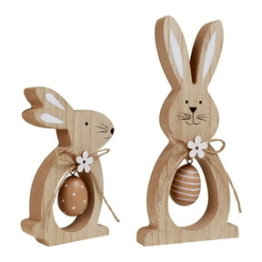 ABODELINE 2Pcs Easter Bunny Table Decor Wooden Signs Tiered Tray Decor Rustic Easter Wood Sign Farmhouse Bunnies Rabbit Dining Table Decorations for Home Party Mantle Shelf Spring Holiday