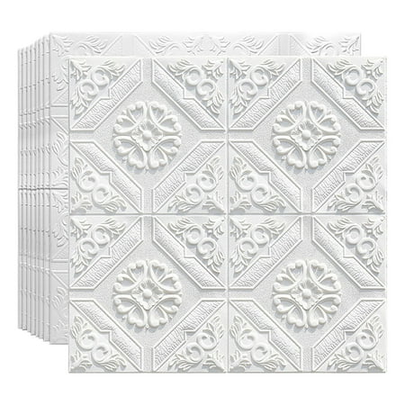 ABODELINE 3D Wallpaper, 3 Pieces 27.55 x 27.55in Peel and Stick Self-Adhesive Wall Panelfor Ceiling Bedroom Home Livingroom Background, White