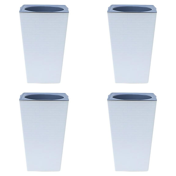 ABODELINE 4 Pack Garden Tall Tapered Planter - Plastic White Square Plant Pots Tall Large Tree Planter - Modern Matte Wavy Flower Pot for Indoor Outdoor Porch Deck White