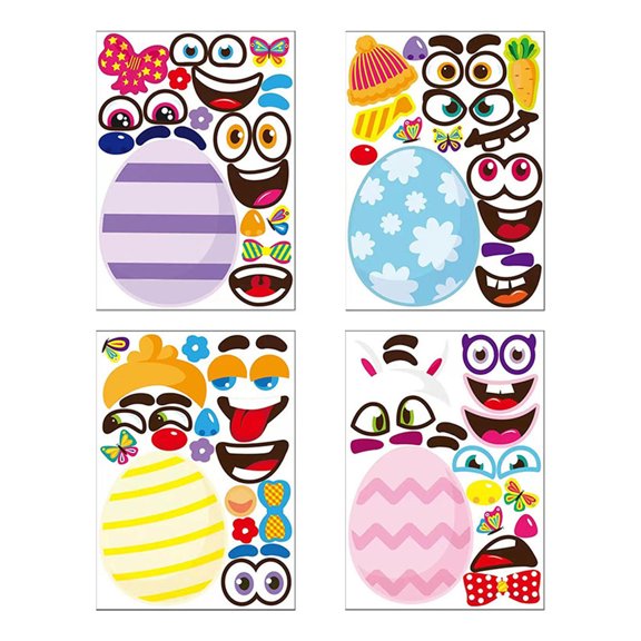 ABODELINE 4 Sheets Easter Egg Stickers for Kids,Easter Basket Stuffers,Make a Face Sticker Egg Themed,Make Your Own Sticker,Easter Decorations Gift Kids Party Favor Supplies Crafts