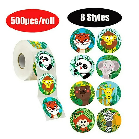 ABODELINE 500 PCS Round Animal Stickers, 8 Designs Adorable Cartoon Teacher Reward Encouragement Stickers for Kids, Party Decoration Sticker for School Classroom Home (1” Each)