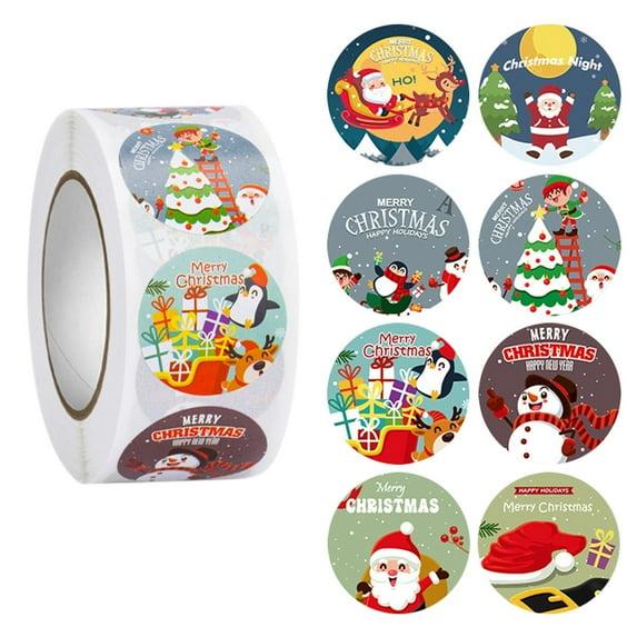 ABODELINE 500 Pieces Christmas Roll Stickers 1 Inch Winter Holiday Envelope Stickers Round Xmas Label Tag Seal Sticker for Christmas Party Supplies, Book, Cards, Water Bottles Decor