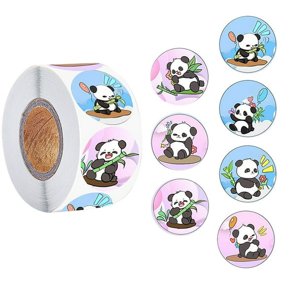 ABODELINE 500PCS Panda Reward Stickers Roll for Kids, 1 Inch 8 Styles Round Cute Animal Panda Bamboo Kindergarten Teacher Motivational Stickers Supplies for School Classroom Home
