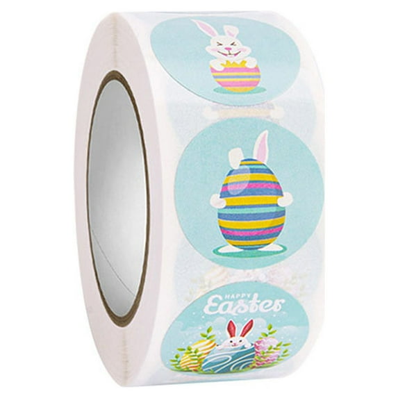 ABODELINE 500pcs 1 Inch Easter Stickers, Colorful Happy Easter Sticker Roll Round Easter Egg Bunny Decals Self-Adhesive Rabbit Holiday Labels for Kids Gift Wrapping Envelope Cards Party Supplies