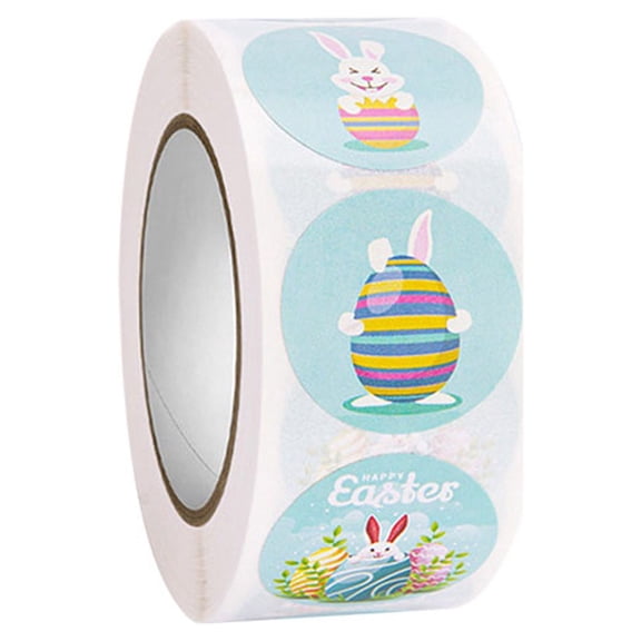 ABODELINE 500pcs 1 Inch Easter Stickers, Colorful Happy Easter Sticker Roll Round Easter Egg Bunny Decals Self-Adhesive Rabbit Holiday Labels for Kids Gift Wrapping Envelope Cards Party Supplies